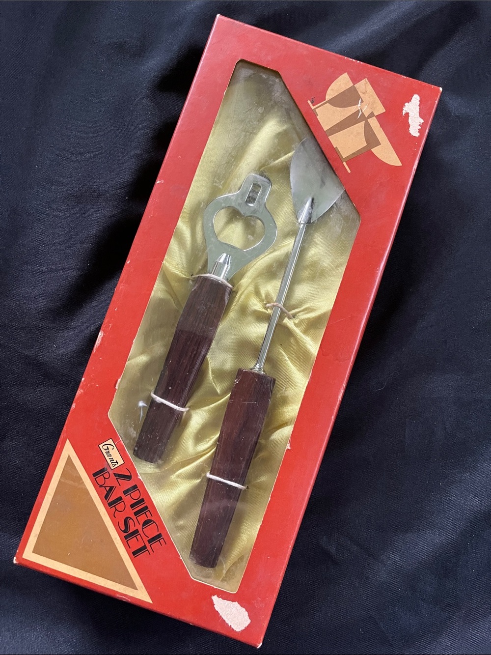 Vtg Grants 2 Piece Set Bar Spoon & Bottle Opener  NIB Japan MCM Wood Handles